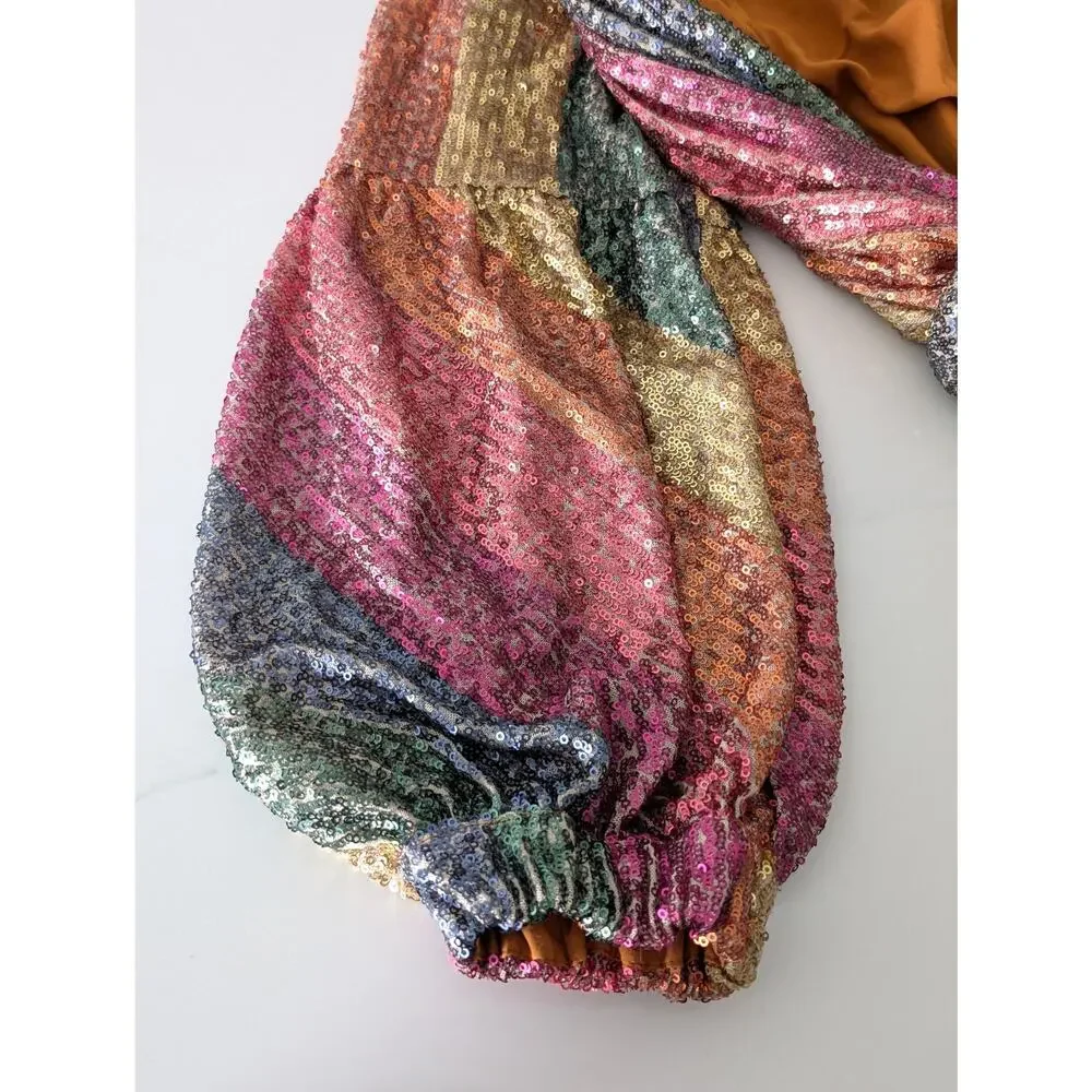 Farm Rio Rainbow Sequin Kimono Jacket Colorful Festival Party Wear Size Small - Picture 6 of 8